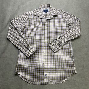 David Donahue Dress Shirt Mens 16.5 34/35 Purple Plaid Trim Fit Long Sleeve